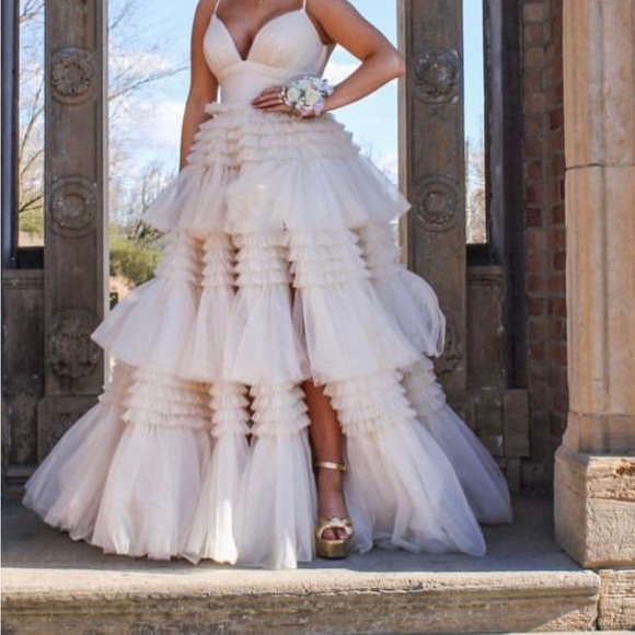 Sherry Hill champagne prom dress - Picture 3 of 4